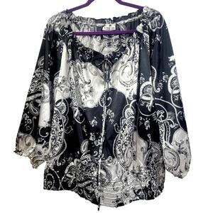 Cato‎ Black & White Paisley Blouse Size 22/24W